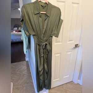Steve Madden Tie Waist Satin Shirtdress